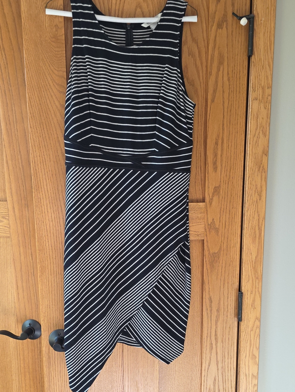 White House Black Market Black and White Striped Sleeveless Midi Dress